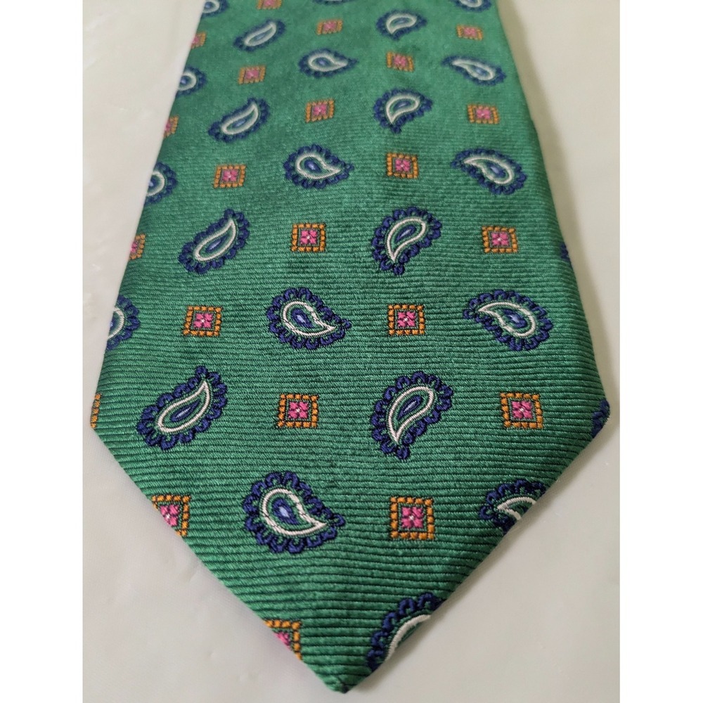 MOLANI Vintage Green Paisley 100% Silk Rib Textured Tie Made Italy 58 x 3.25
